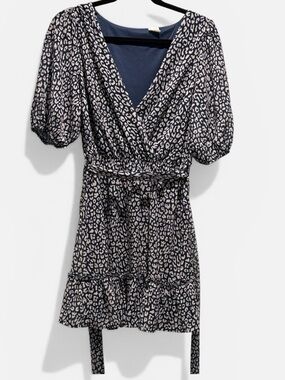 Melrose & Market Navy Blue Animal Print Faux Wrap Dress S